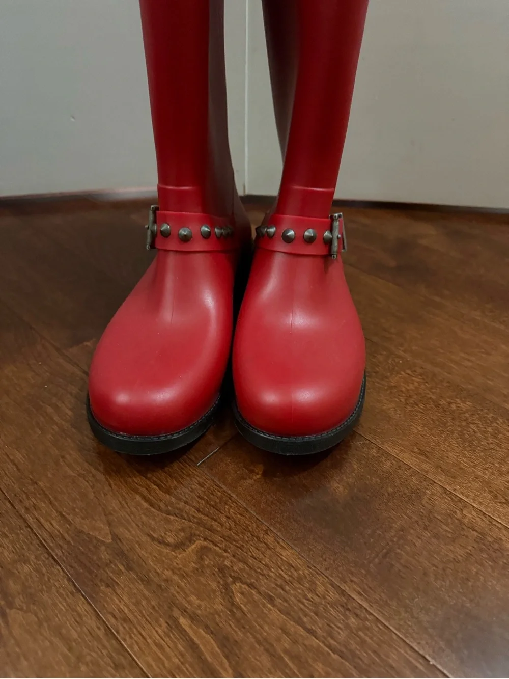 ❌S O L D❌Red Studded Tall Rain Boots - Women's